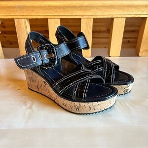 Donald Pliner Women's Judee Wedge Sandals in Black Croc Patent Leather Size 9.5